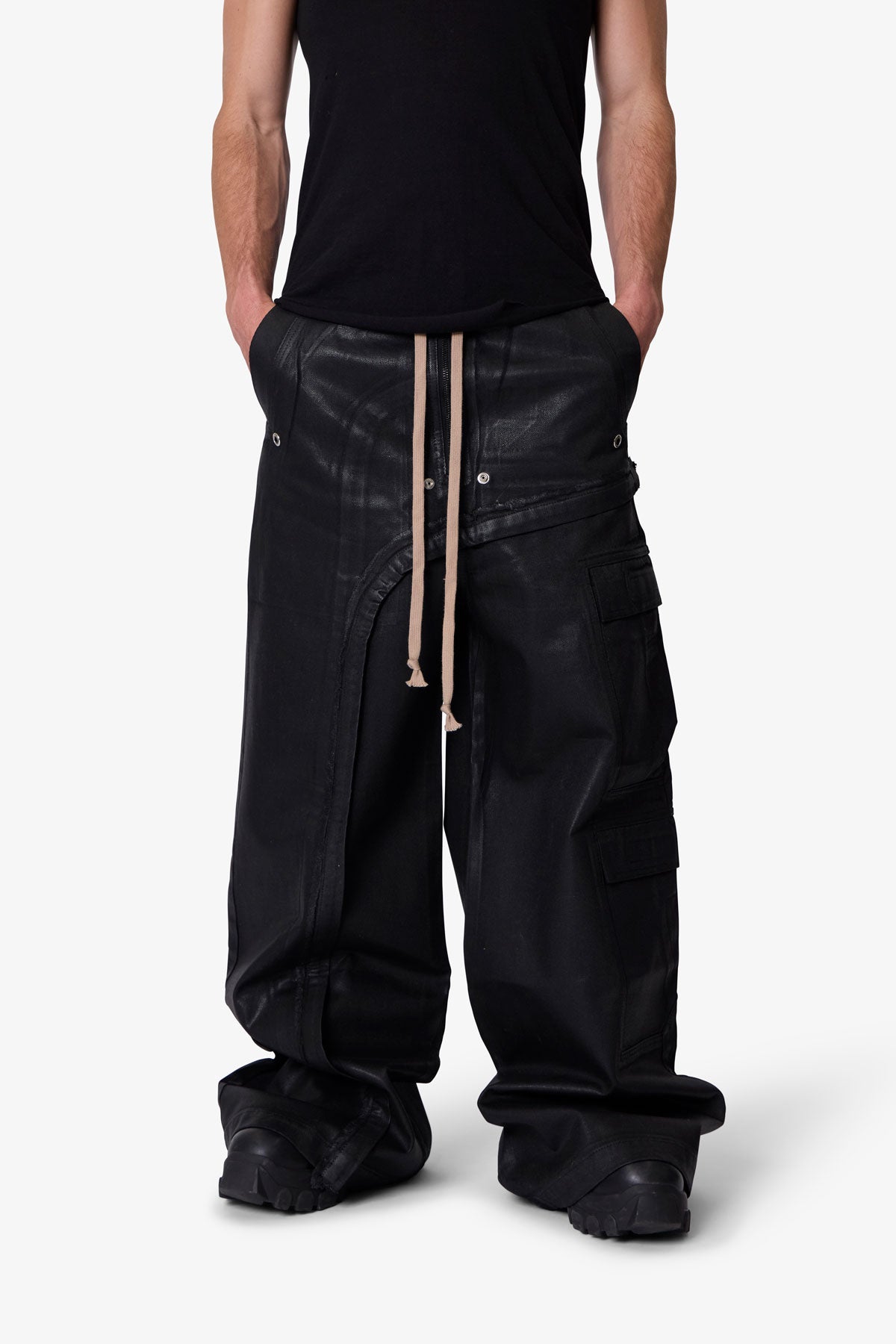 WAXED RAVE SEAM CARGO PANTS