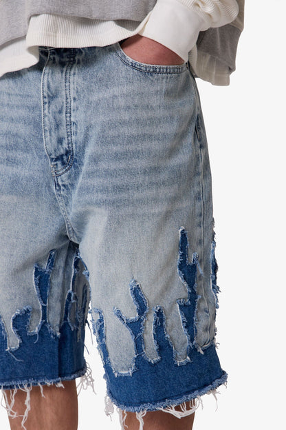 BAGGY FLAME DENIM SHORTS