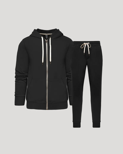 Black Full Zip Fleece Hoodie & Jogger Set