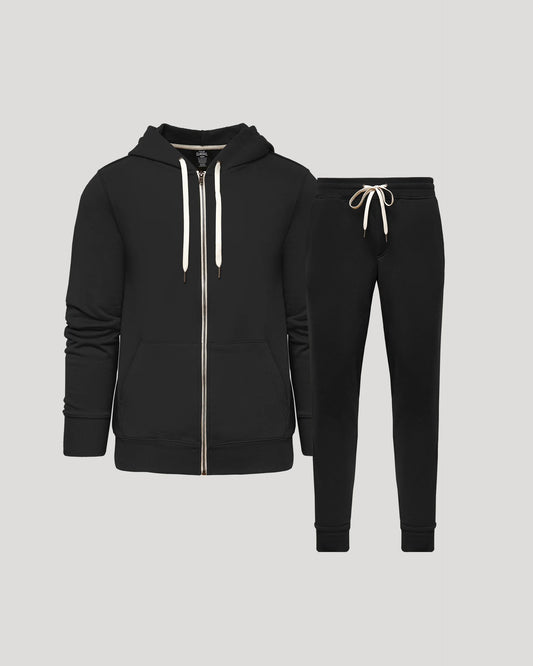 Black Full Zip Fleece Hoodie & Jogger Set