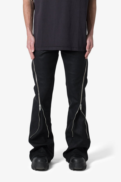 D519 LEATHER ZIPPER FLARE PANTS