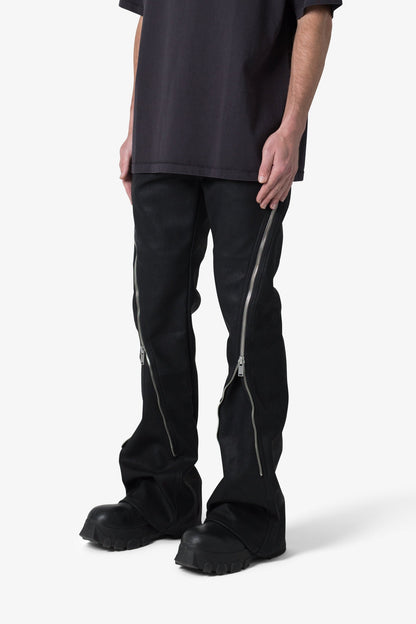 D519 LEATHER ZIPPER FLARE PANTS