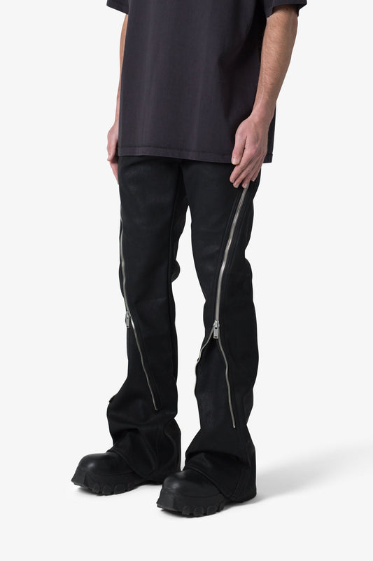 D519 LEATHER ZIPPER FLARE PANTS