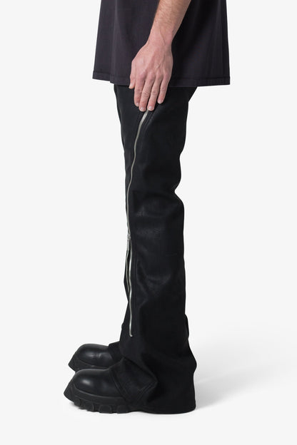 D519 LEATHER ZIPPER FLARE PANTS