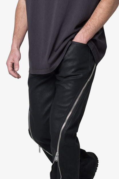 D519 LEATHER ZIPPER FLARE PANTS