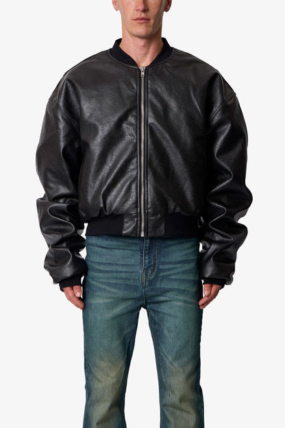 LEATHER OVERSIZED BOMBER JACKET