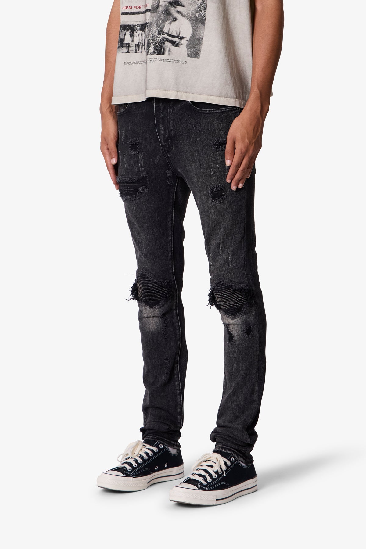 SKINNY DISTRESSED MOTO DENIM