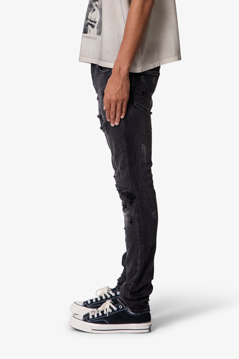 SKINNY DISTRESSED MOTO DENIM