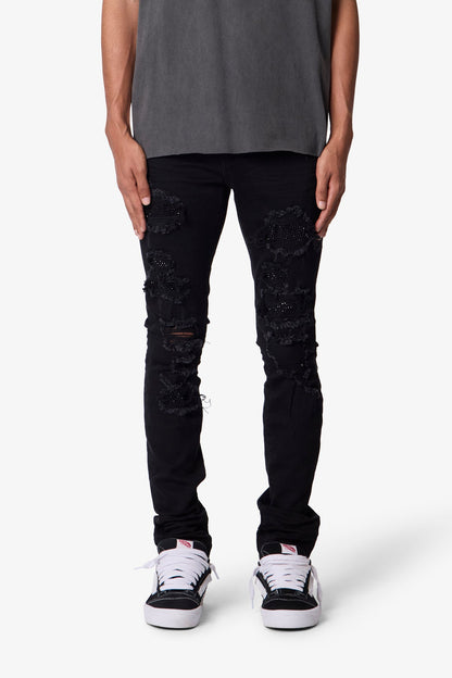SKINNY DISTRESSED RHINESTONE DENIM