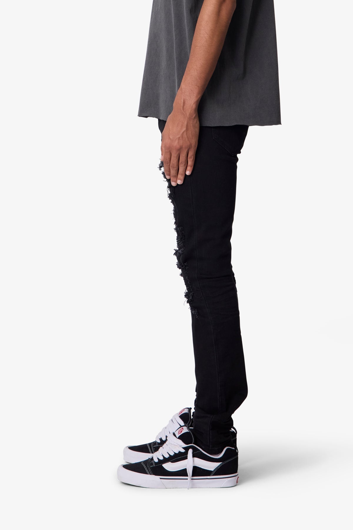 SKINNY DISTRESSED RHINESTONE DENIM