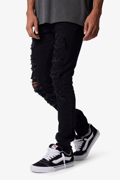 SKINNY DISTRESSED RHINESTONE DENIM