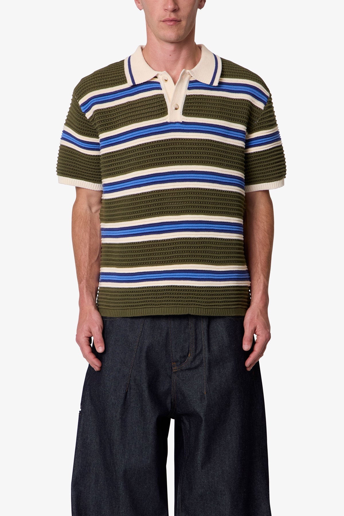 STRIPED KNIT S/S POLO SHIRT