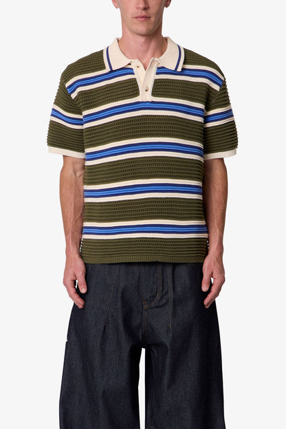 STRIPED KNIT S/S POLO SHIRT