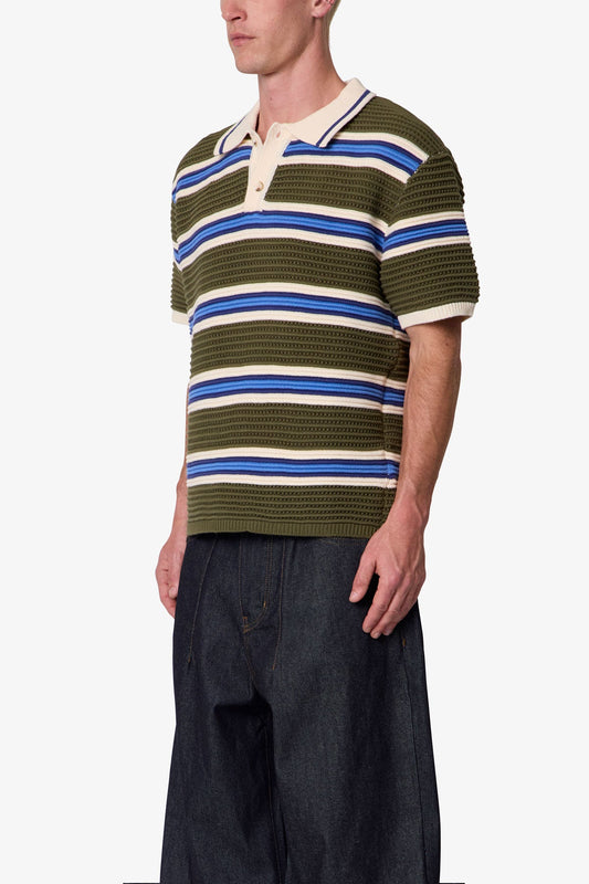 STRIPED KNIT S/S POLO SHIRT