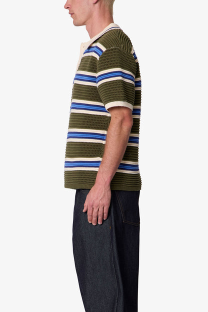 STRIPED KNIT S/S POLO SHIRT