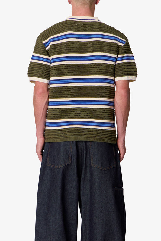STRIPED KNIT S/S POLO SHIRT