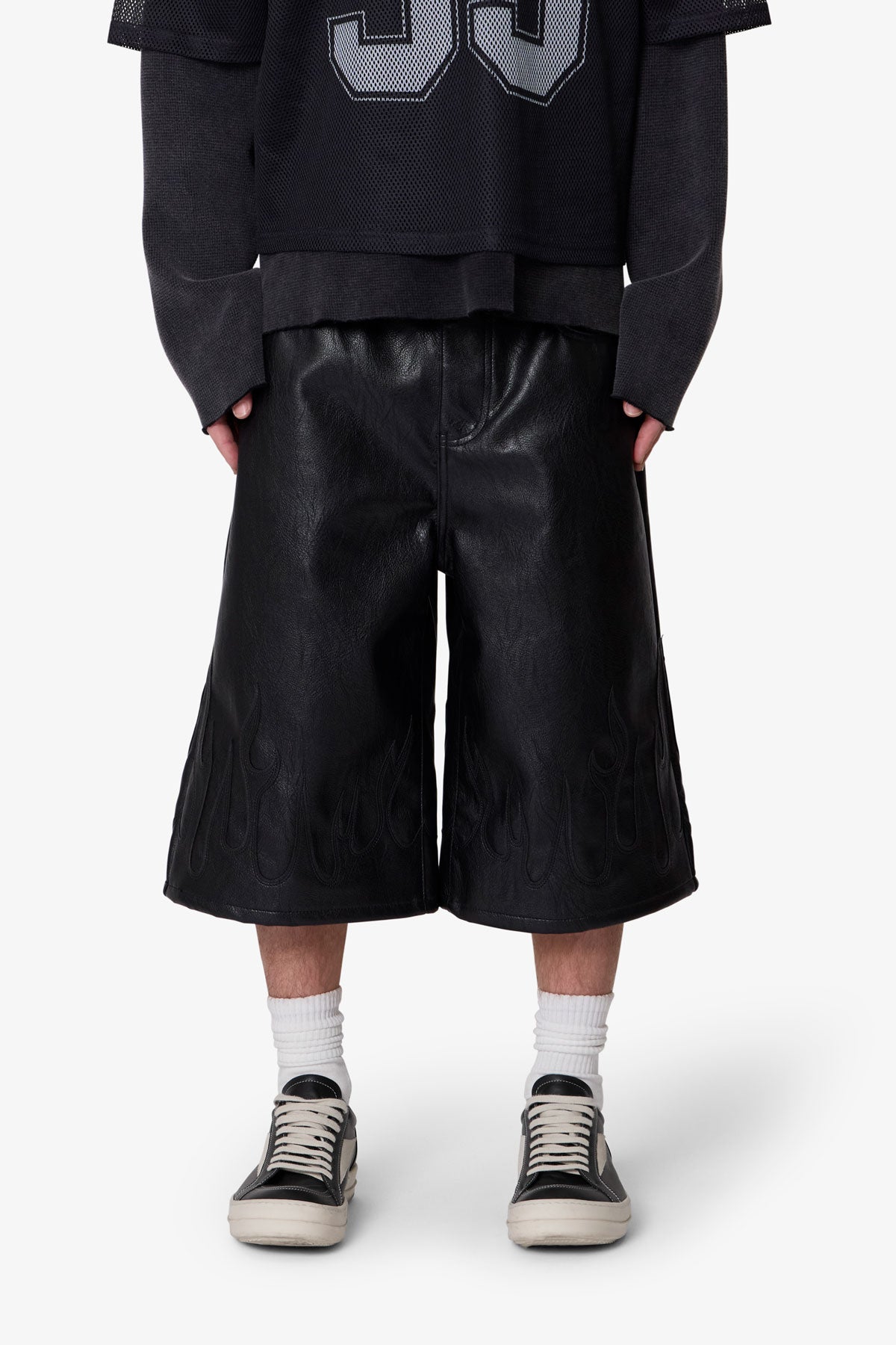 ULTRA BAGGY LEATHER FLAME SHORTS
