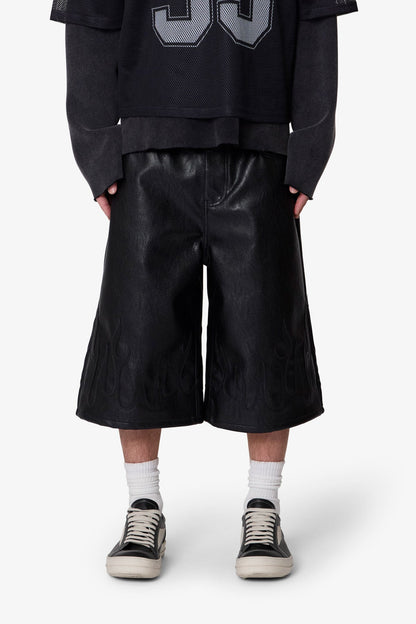 ULTRA BAGGY LEATHER FLAME SHORTS