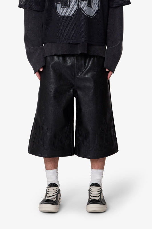 ULTRA BAGGY LEATHER FLAME SHORTS