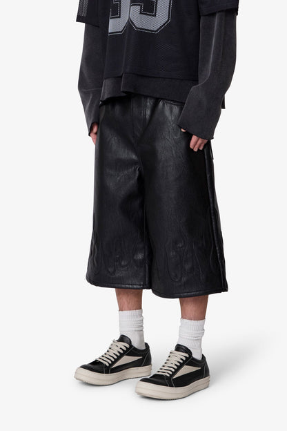 ULTRA BAGGY LEATHER FLAME SHORTS