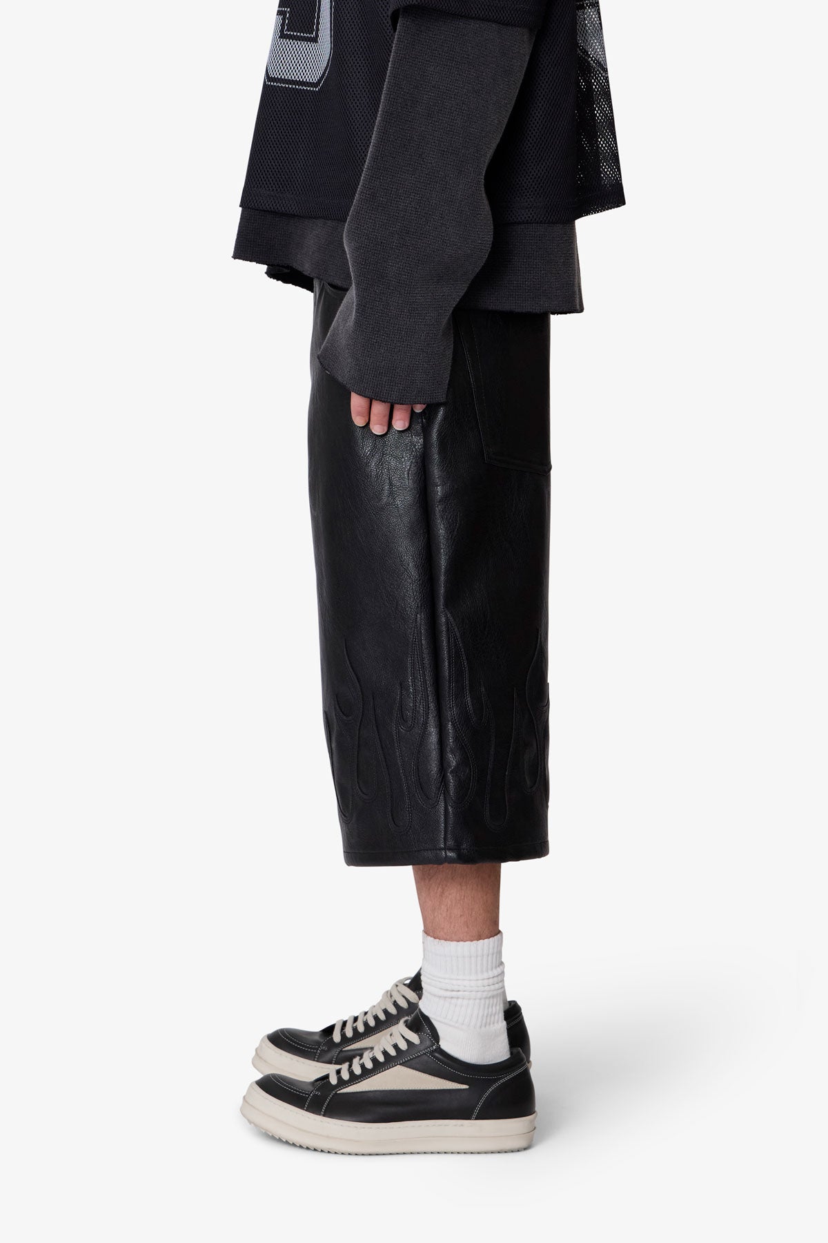 ULTRA BAGGY LEATHER FLAME SHORTS