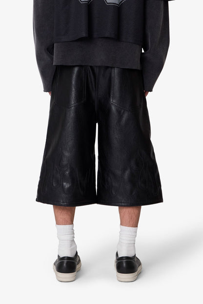 ULTRA BAGGY LEATHER FLAME SHORTS