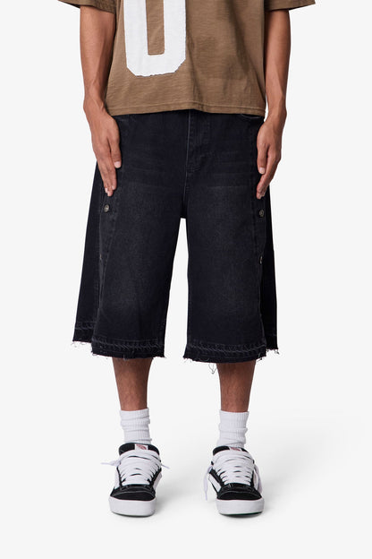 ULTRA BAGGY OFFSET BUTTON DENIM SHORTS