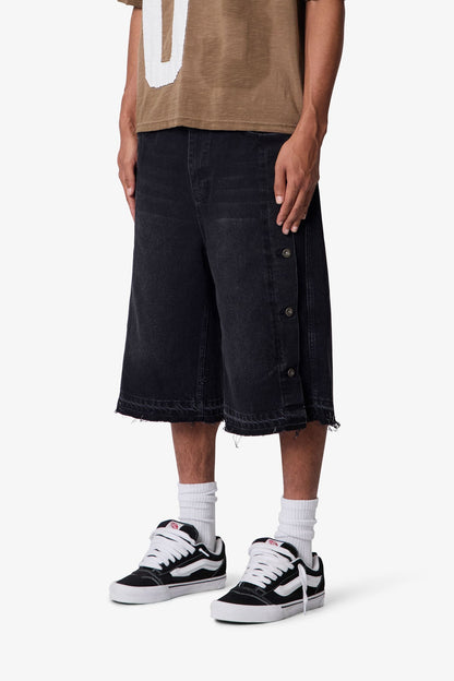 ULTRA BAGGY OFFSET BUTTON DENIM SHORTS