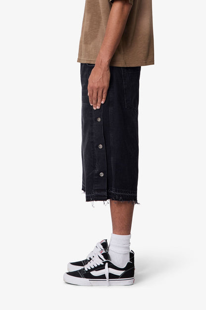 ULTRA BAGGY OFFSET BUTTON DENIM SHORTS