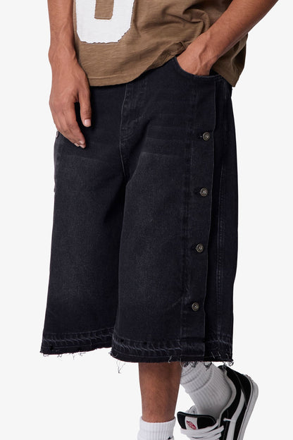 ULTRA BAGGY OFFSET BUTTON DENIM SHORTS