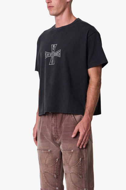 DISTRESSED IRON CROSS DENIM
