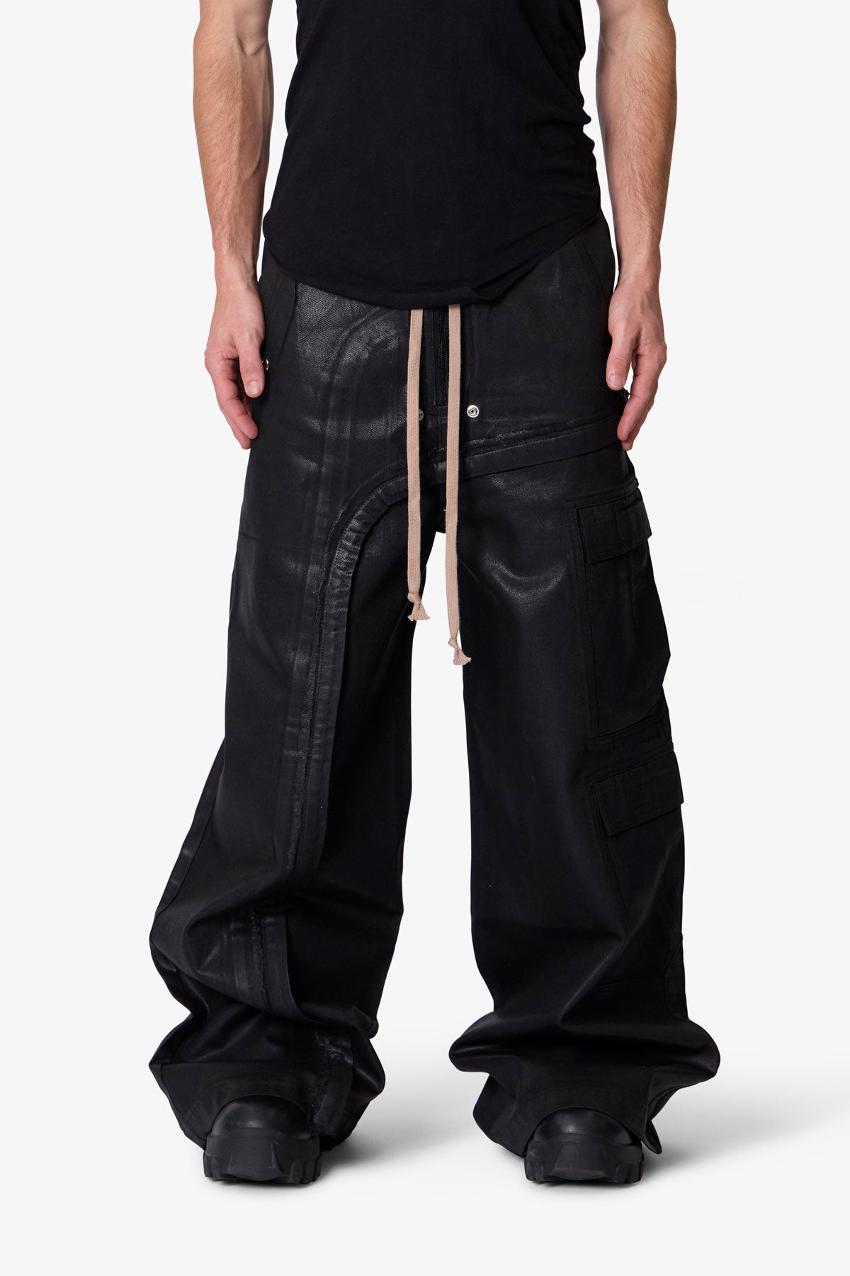 WAXED RAVE SEAM CARGO PANTS