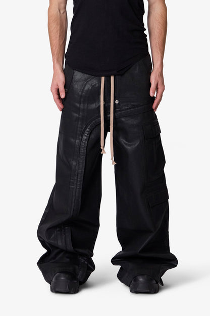 WAXED RAVE SEAM CARGO PANTS