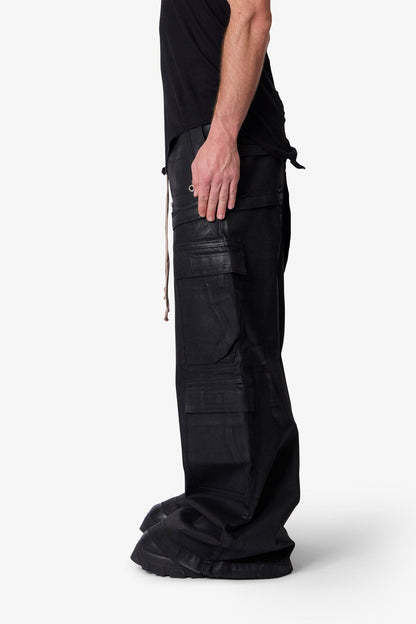 WAXED RAVE SEAM CARGO PANTS
