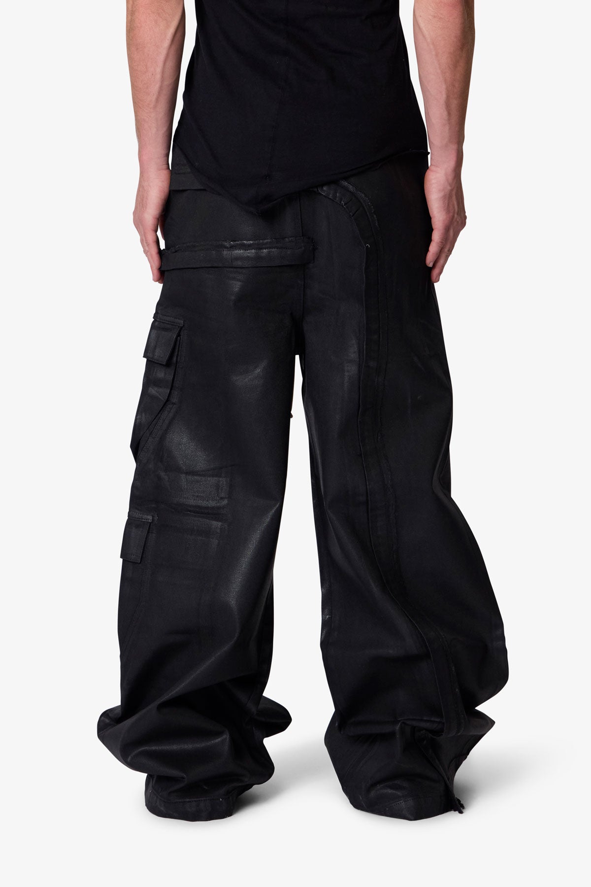 WAXED RAVE SEAM CARGO PANTS